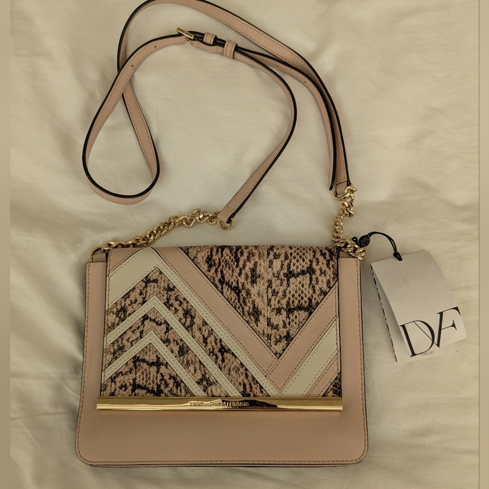 Diane Von Furstenberg Beige and Snake Print Crossbody Bag